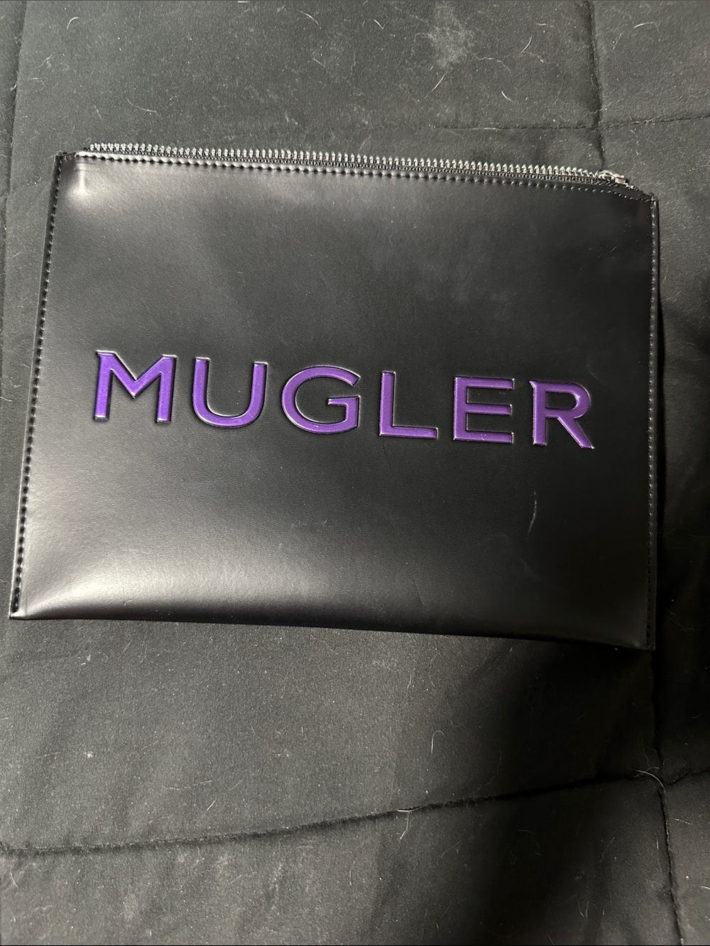 Mugler Black Pouch with Purple Lettering